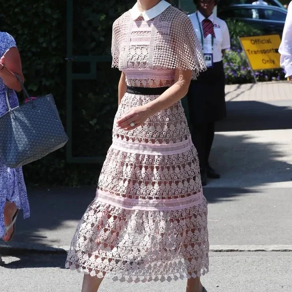 Self-Portrait Blush Pink Crochet Mini Dress (above the knee)with Contrast Collar - Picture 10 of 10